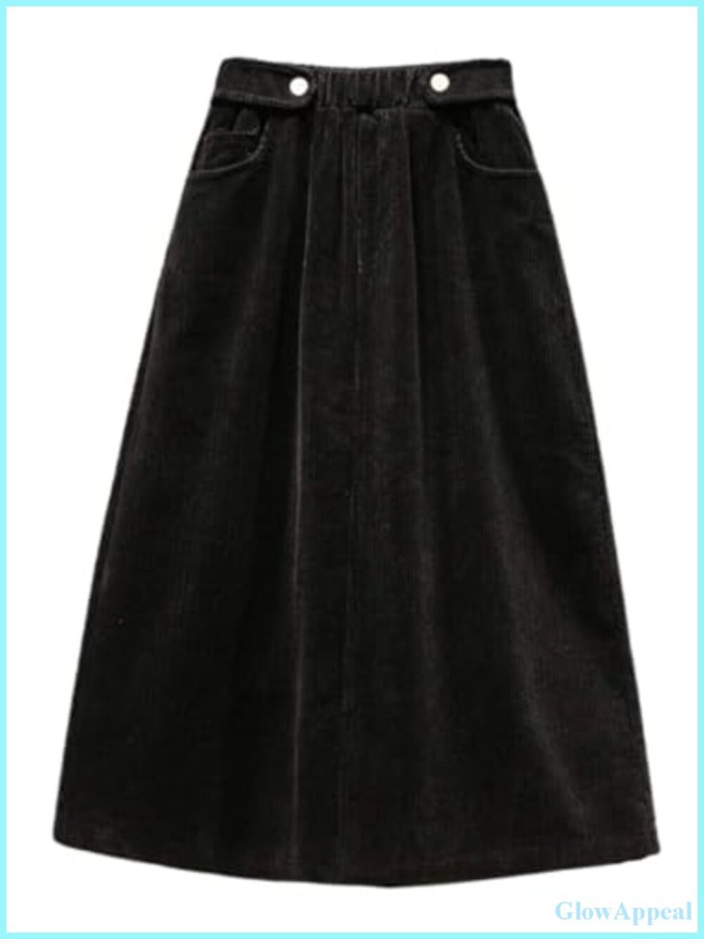 Corduroy Midi Skirt Elastic Waist Ruffle A-Line Winter Warm